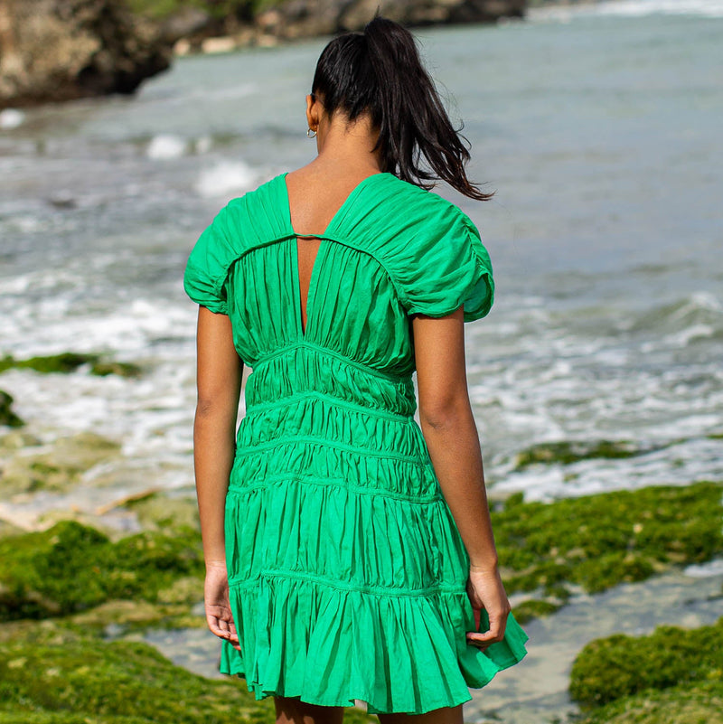 SRIKANDI Ruffle Cotton Dress in Kelly Green