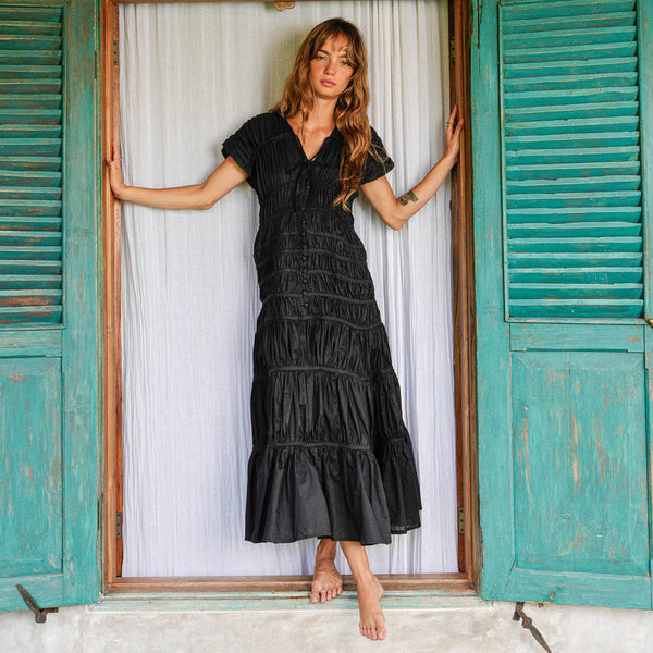 SRIKANDI Ruffle Maxi Dress in Black