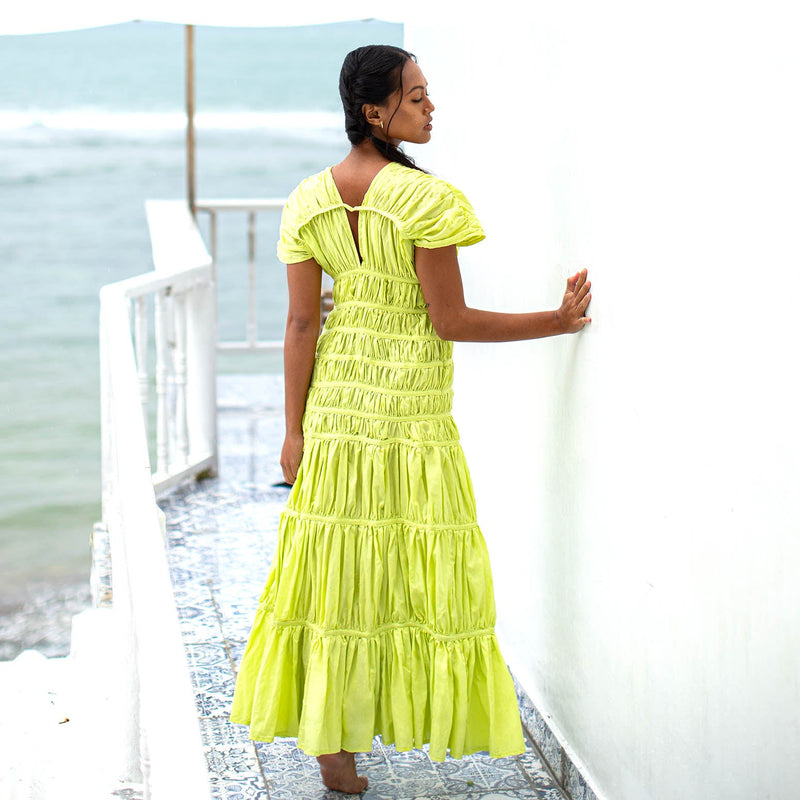 SRIKANDI Ruffle Maxi Dress in Lime Green