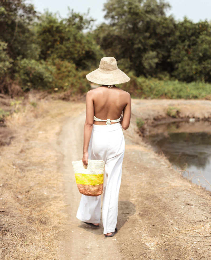 Sayan Raffia Tote Bag, in Yellow & Beige