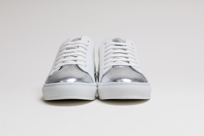 Spanish White Leather Low Top With Metallic Leather Finishing