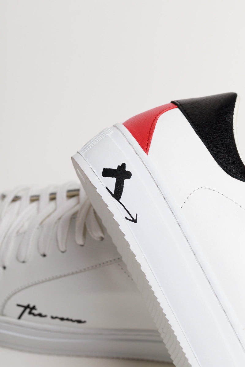 Spanish White Leather Low Top With Black & Red Leather Finishing