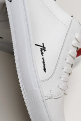 Spanish White Leather Low Top With Black & Red Leather Finishing