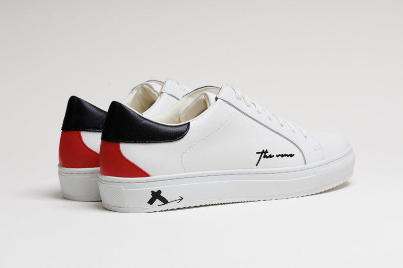 Spanish White Leather Low Top With Black & Red Leather Finishing