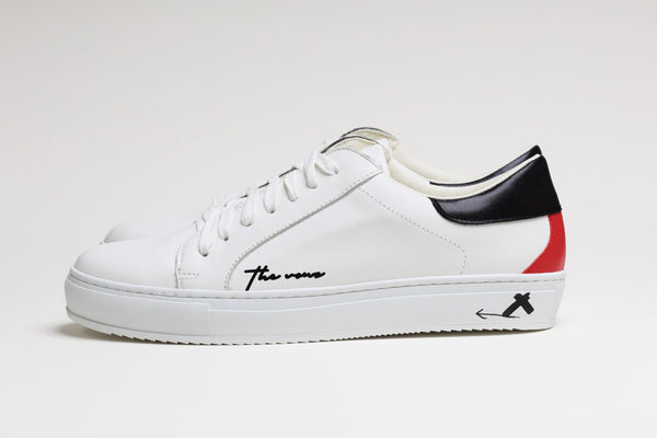 Spanish White Leather Low Top With Black & Red Leather Finishing