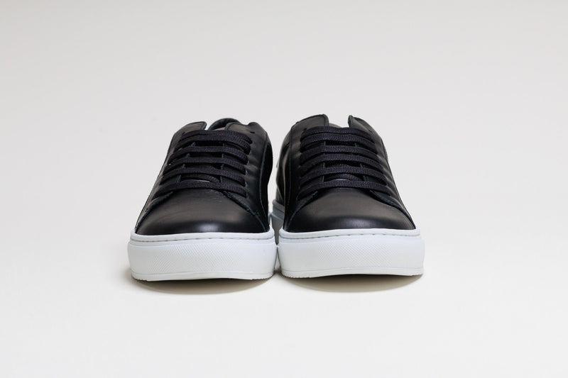 Spanish Black Leather Low Top With White Leather Finishing