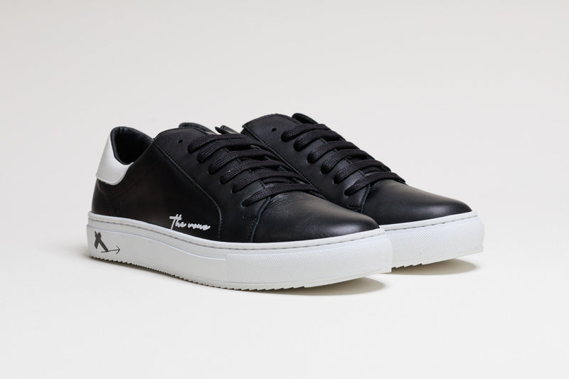 Spanish Black Leather Low Top With White Leather Finishing