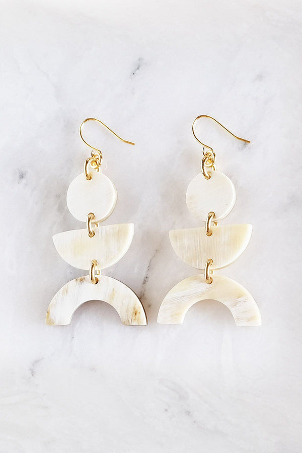 Vui Mung Geometric Buffalo Horn Statement Earrings