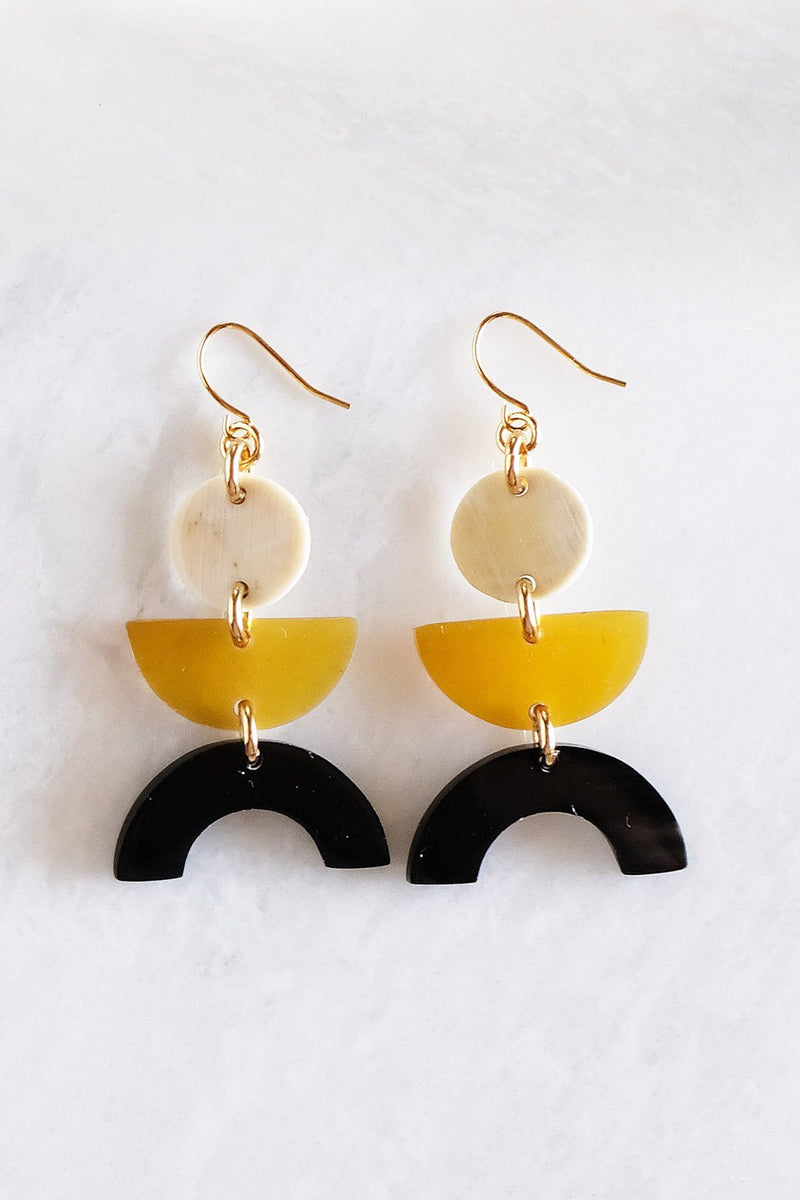 Vui Mung Geometric Buffalo Horn Statement Earrings