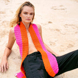 Waffle Crochet Scarf in Candy Pink & Tangerine Orange