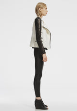 Greenwich St Motor Jacket in Chalk White Wool & Black Leather