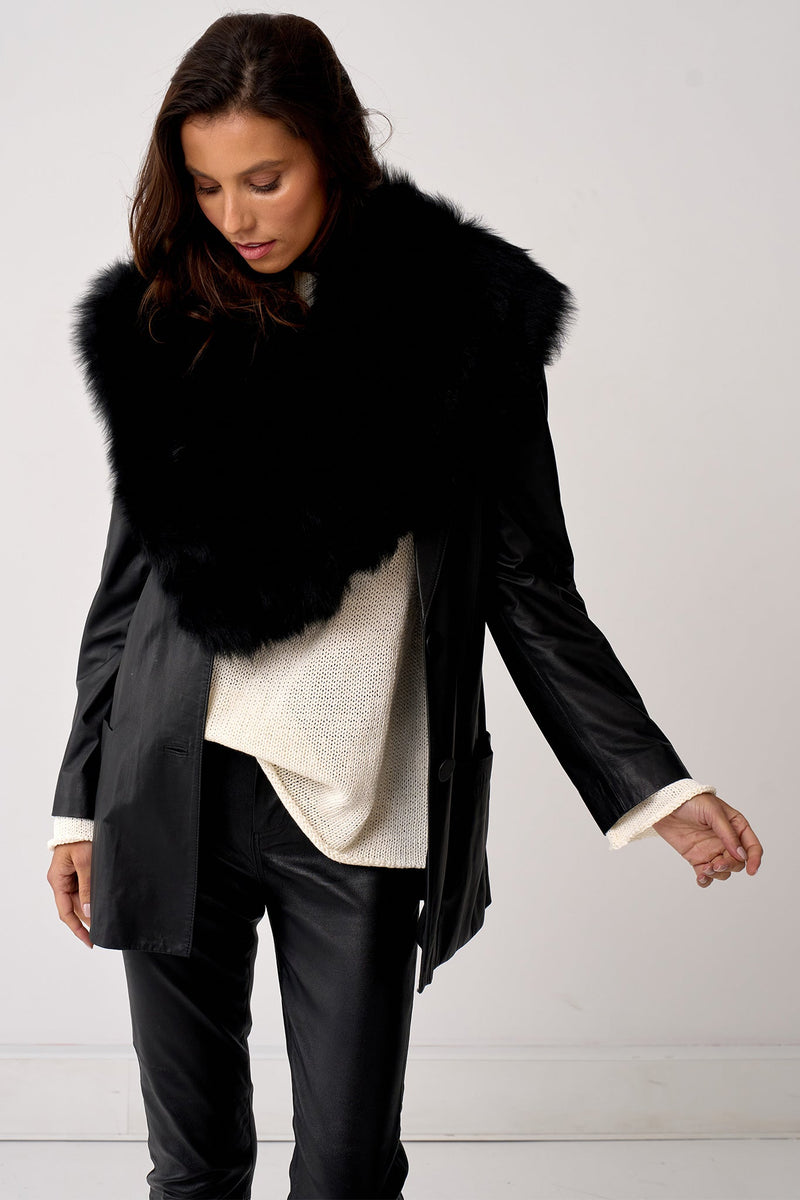 Jersey Oversized Collar Black Shearling