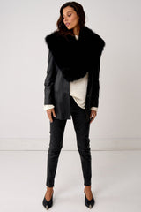 Jersey Oversized Collar Black Shearling