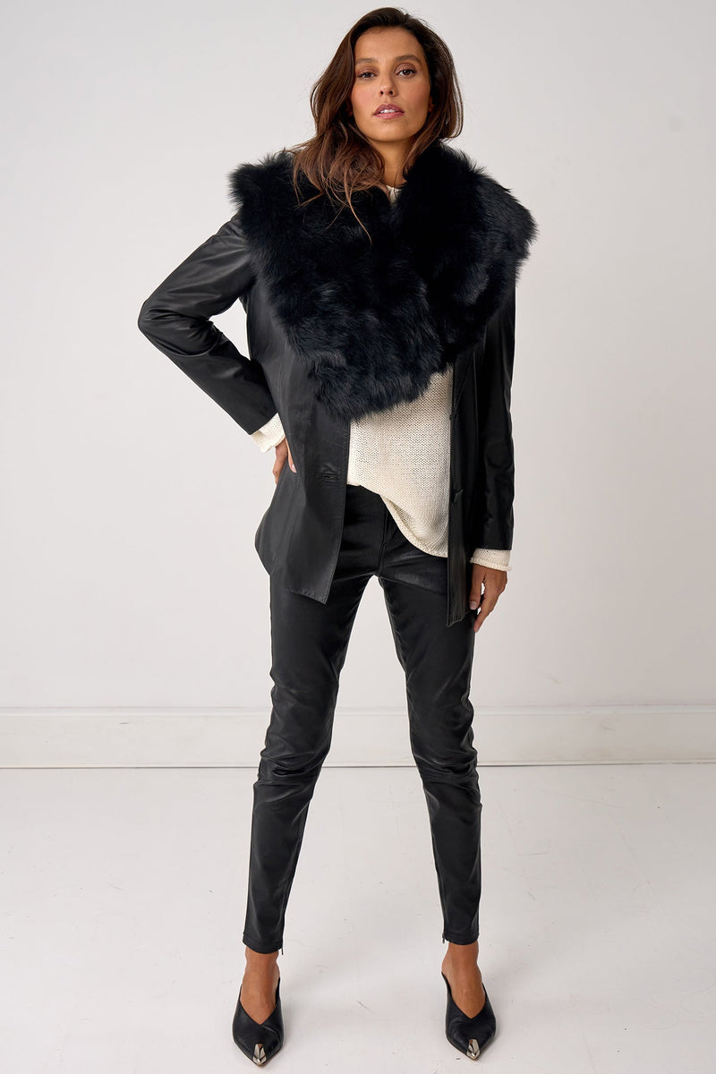 Jersey Oversized Collar Black Shearling