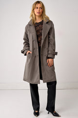 Soho Slouch Leather Trench Grey Wool