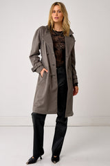 Soho Slouch Leather Trench Grey Wool