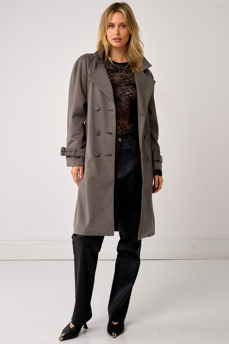 Soho Slouch Leather Trench Grey Wool