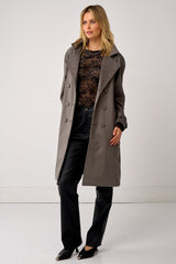 Soho Slouch Leather Trench Grey Wool