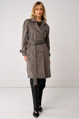 Soho Slouch Leather Trench Grey Wool