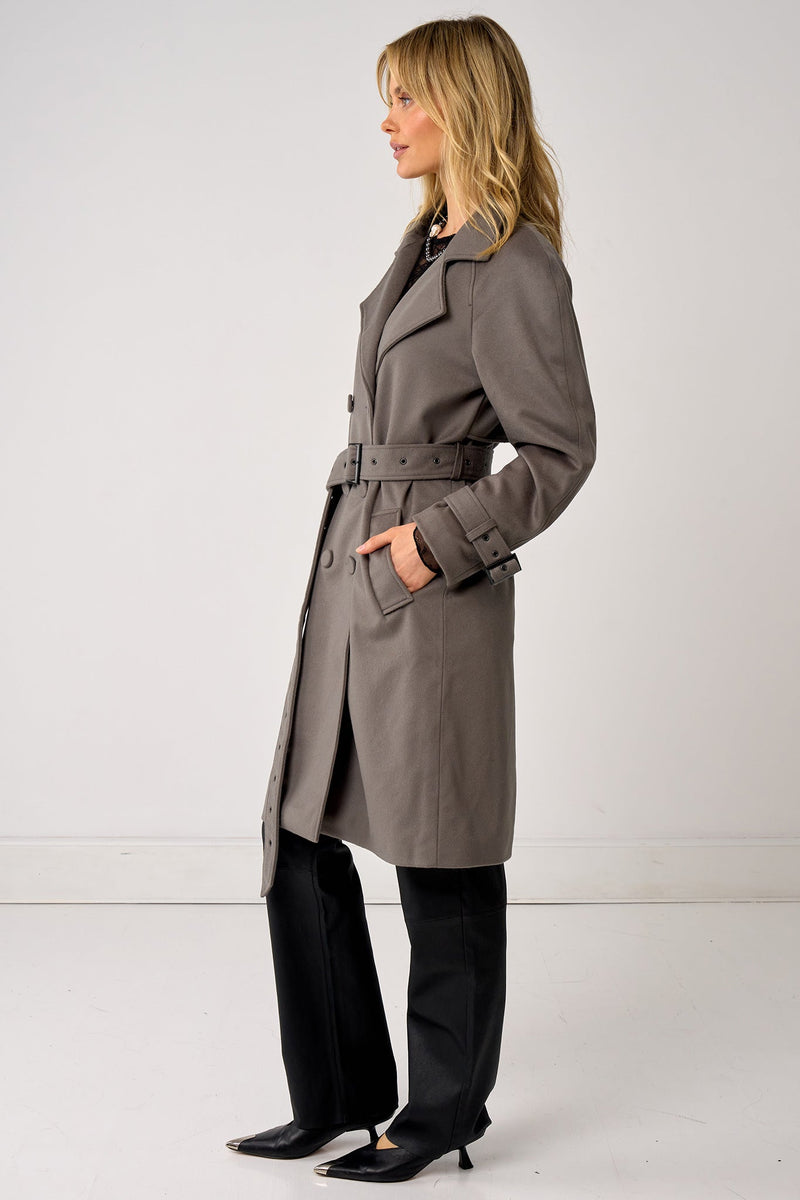 Soho Slouch Leather Trench Grey Wool