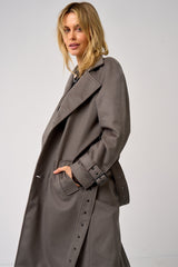 Soho Slouch Leather Trench Grey Wool