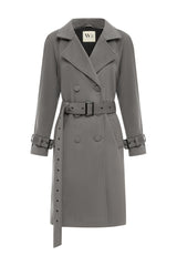 Soho Slouch Leather Trench Grey Wool