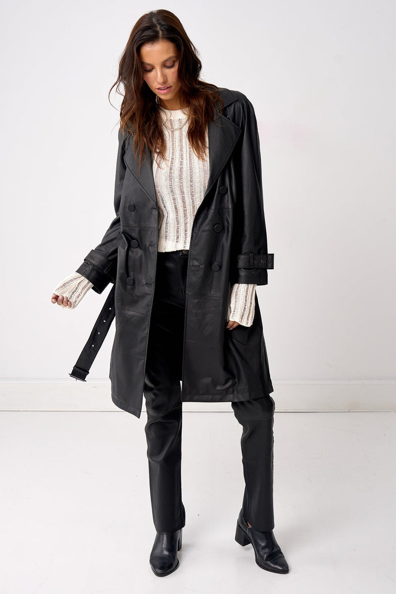 Soho Slouch Leather Trench Black Leather