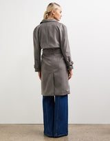 Soho Slouch Leather Trench Grey Wool