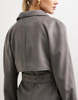 Soho Slouch Leather Trench Grey Wool