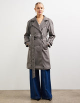 Soho Slouch Leather Trench Grey Wool