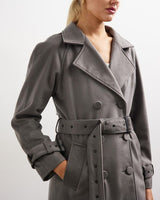 Soho Slouch Leather Trench Grey Wool