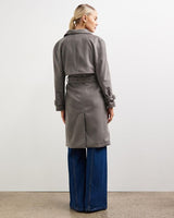 Soho Slouch Leather Trench Grey Wool