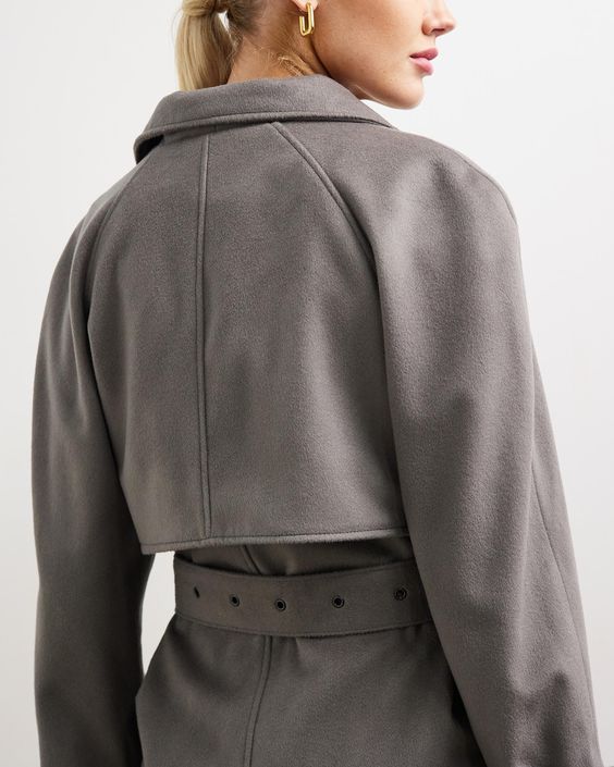 Soho Slouch Leather Trench Grey Wool