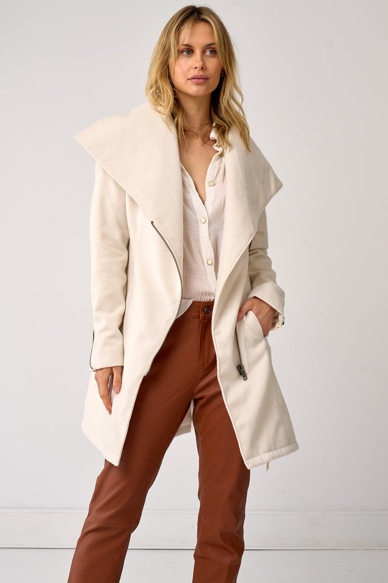 Washington Street Drape Trench Cream Wool