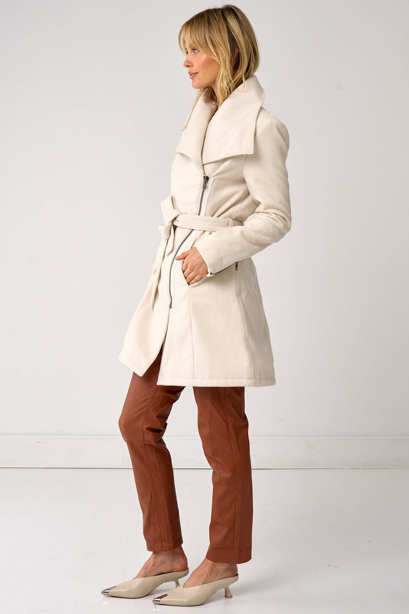 Washington Street Drape Trench Cream Wool