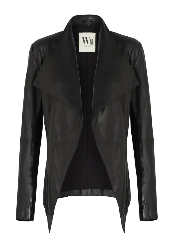 Isabella Drape Jacket Black Leather