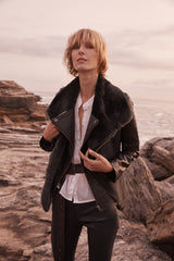 Nolita Drape Vest Black Shearling