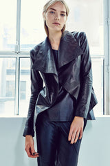 Isabella Drape Jacket Black Leather