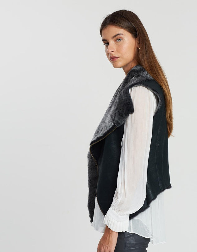 Nolita Drape Vest Black Shearling