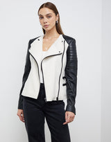 Greenwich St Motor Jacket in Chalk White Wool & Black Leather