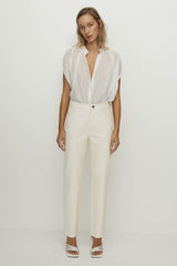 Grove Straight Leg Pant Seashell White Stretch Leather