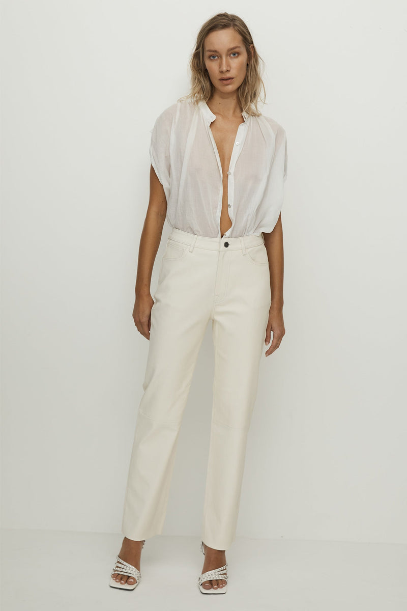 Grove Straight Leg Pant Seashell White Stretch Leather