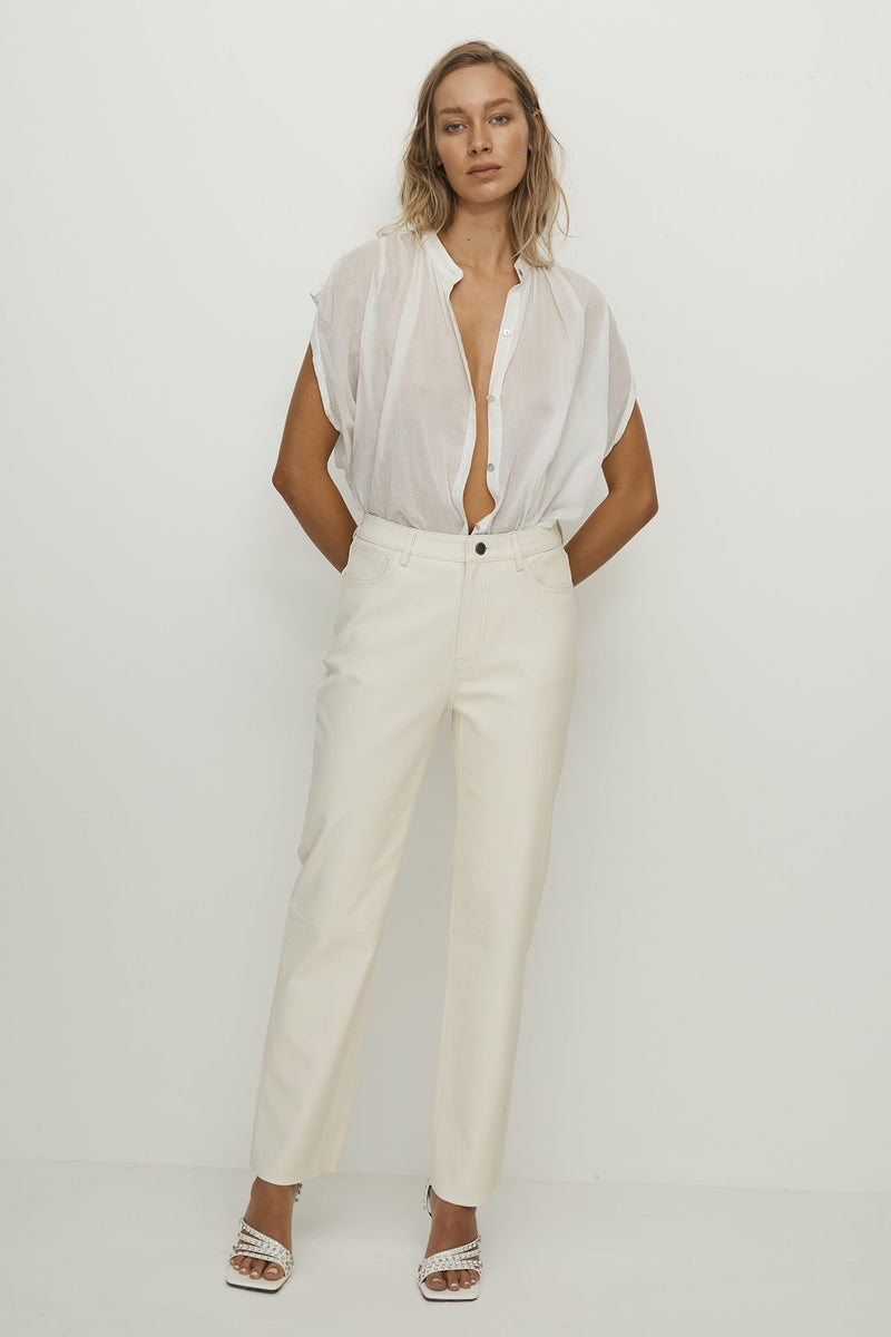 Grove Straight Leg Pant Seashell White Stretch Leather