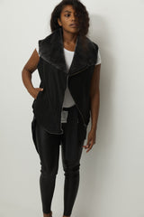 Nolita Drape Vest Black Shearling