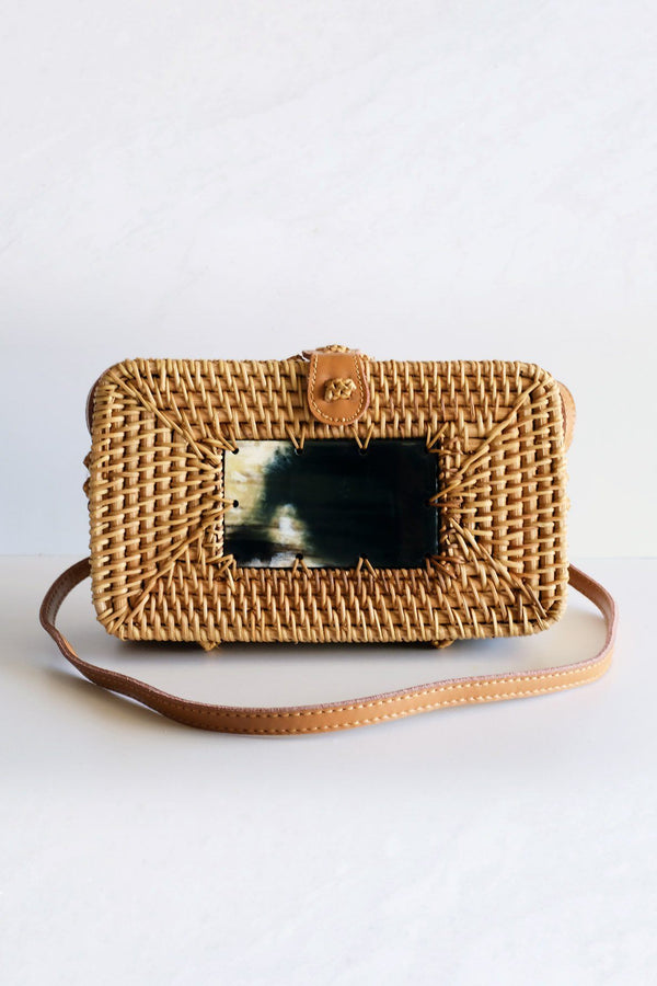 Xo Dang Buffalo Horn Centerpiece Rectangular Wicker Rattan Handbag