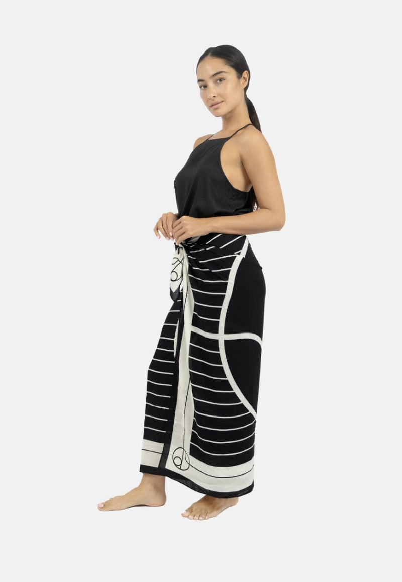 Antibes Beach Sarong  BLACK/CREME