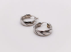 Italian Twisted Texture Silver Hoop Earrings