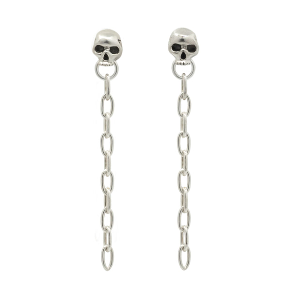 Skull Door Knocker & Chain Earring - Sterling Silver