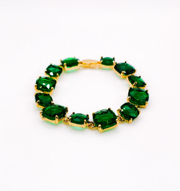 Emerald Elegance Gold-Plated Faux Diamond Bracelet