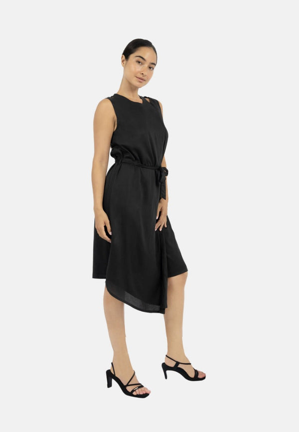 Funchal Asymmetric Wrap Dress Black